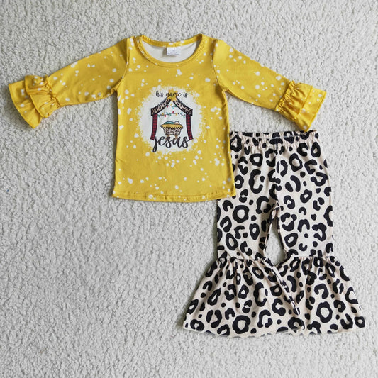 Promotion Baby Girl Christmas nativity leopard bell pants set RTS