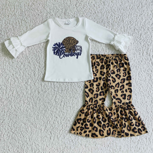 Promotion Baby Girl Long Sleeves Football Leopard Pants Outfit RTS