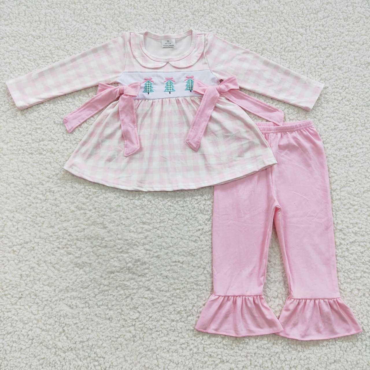 Sibling Boys Girls Long Sleeves Christmas Tree Embroidery Romper Set Clothes RTS