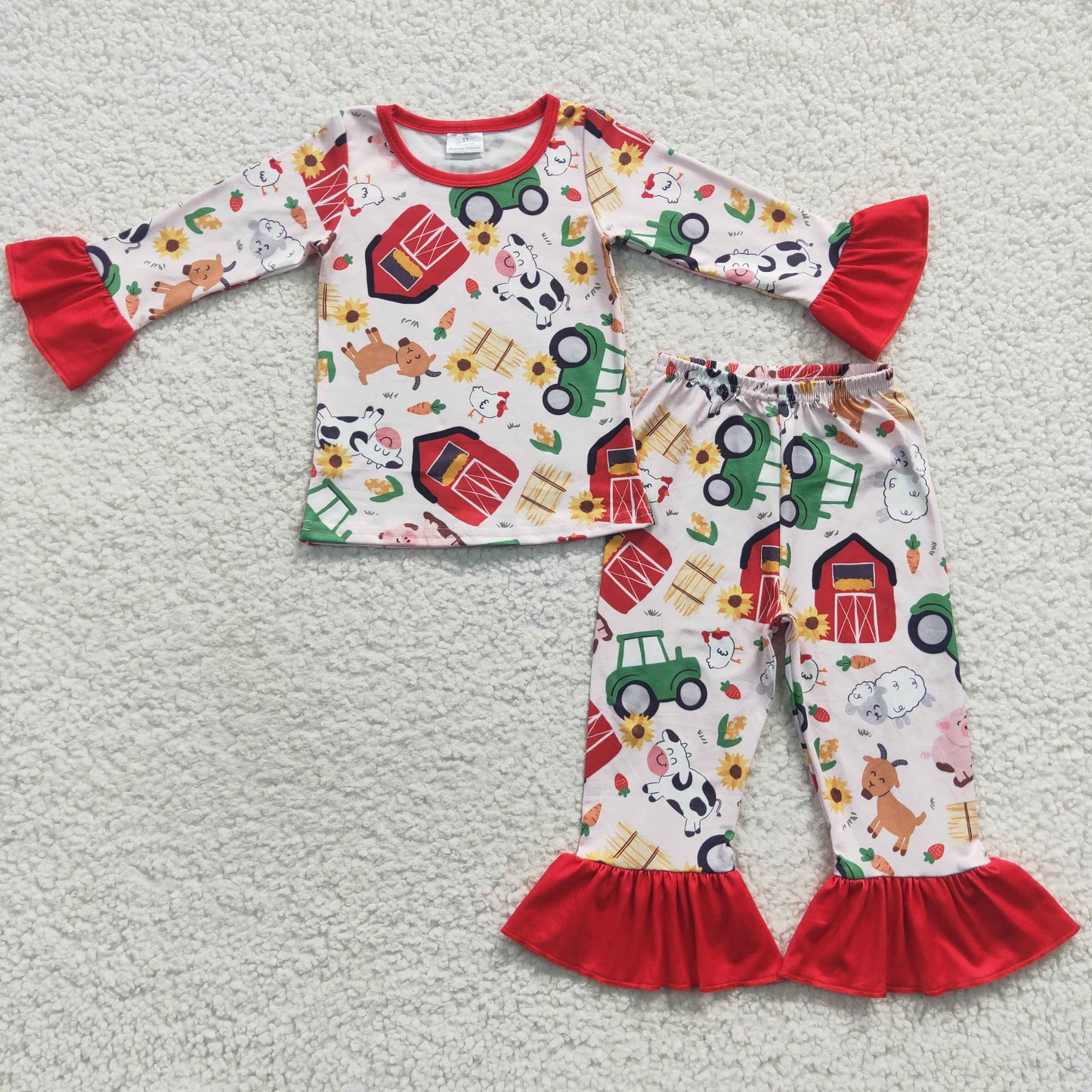 Promotion Baby Girl Long Sleeves Shirt Pants Farm Outfit Pajamas RTS