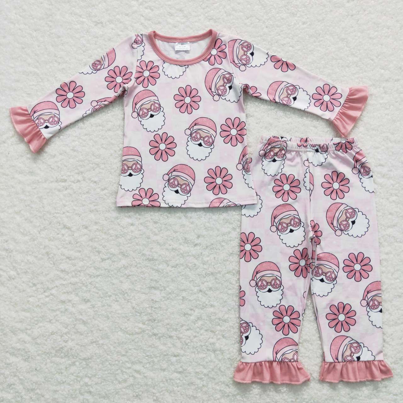 Sibling Baby Girls Infant Long Sleeves Christmas Santa Floral Zipper Romper Pajamas Set RTS