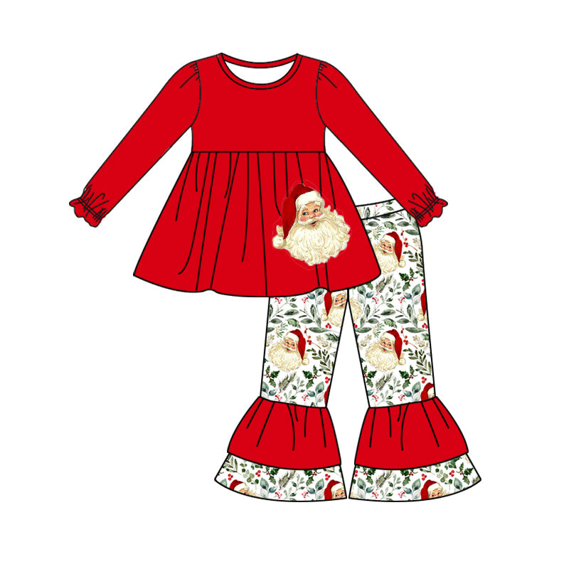 Pre-order Baby Girls Christmas Santa Tunic Top Ruffle Pants Outfits Set