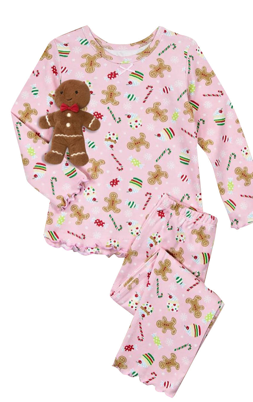 Pre-order Baby Girls Christmas Gingerbread Shirt Pants Pajamas Clothes Set