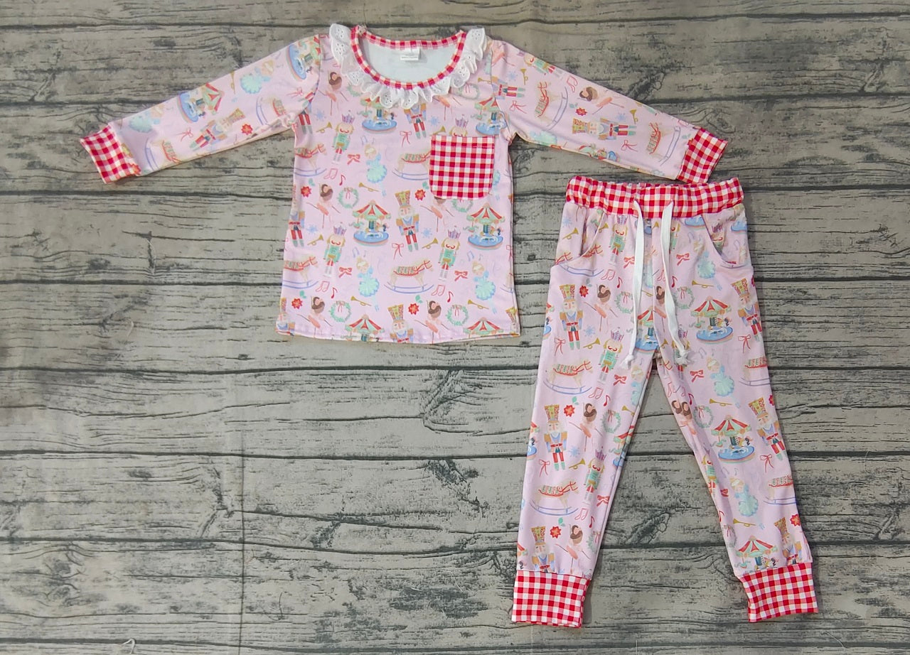 Baby Girl Long Sleeves Christmas Soldier Shirt Pants Pink Pajamas Clothes Set