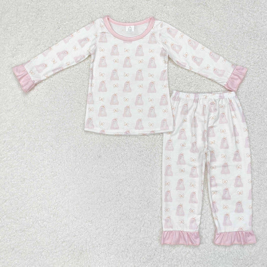 Baby Girl Halloween Ghost Shirt Pants Bamboo Pajamas Pink Set