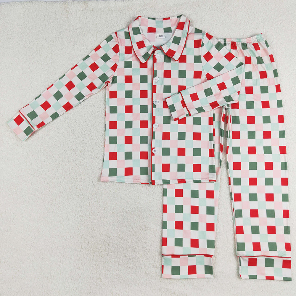 Adult Kids Christmas Checkered Pajamas Sibling Family Romper Set