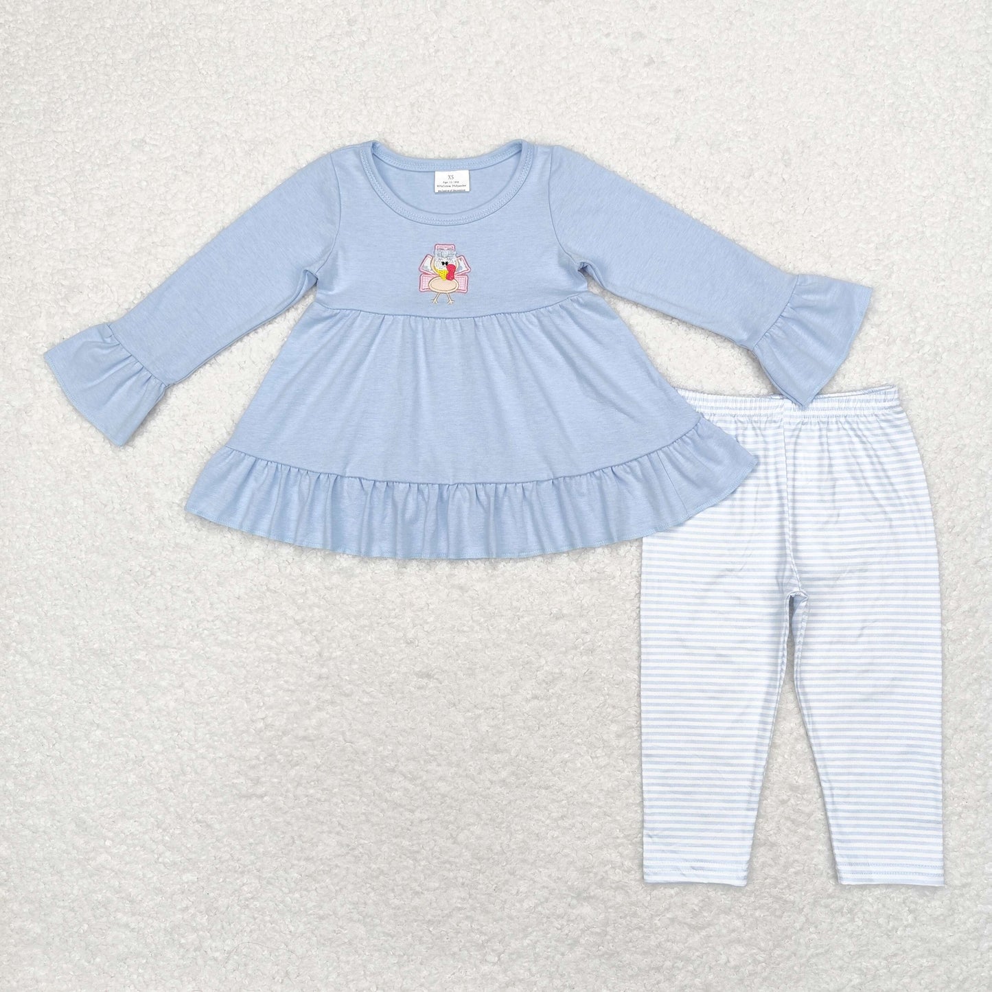 Sibling Baby Girls Long Sleeves Embroidery turkey Tunic Pants Thanksgiving Clothes Sets RTS