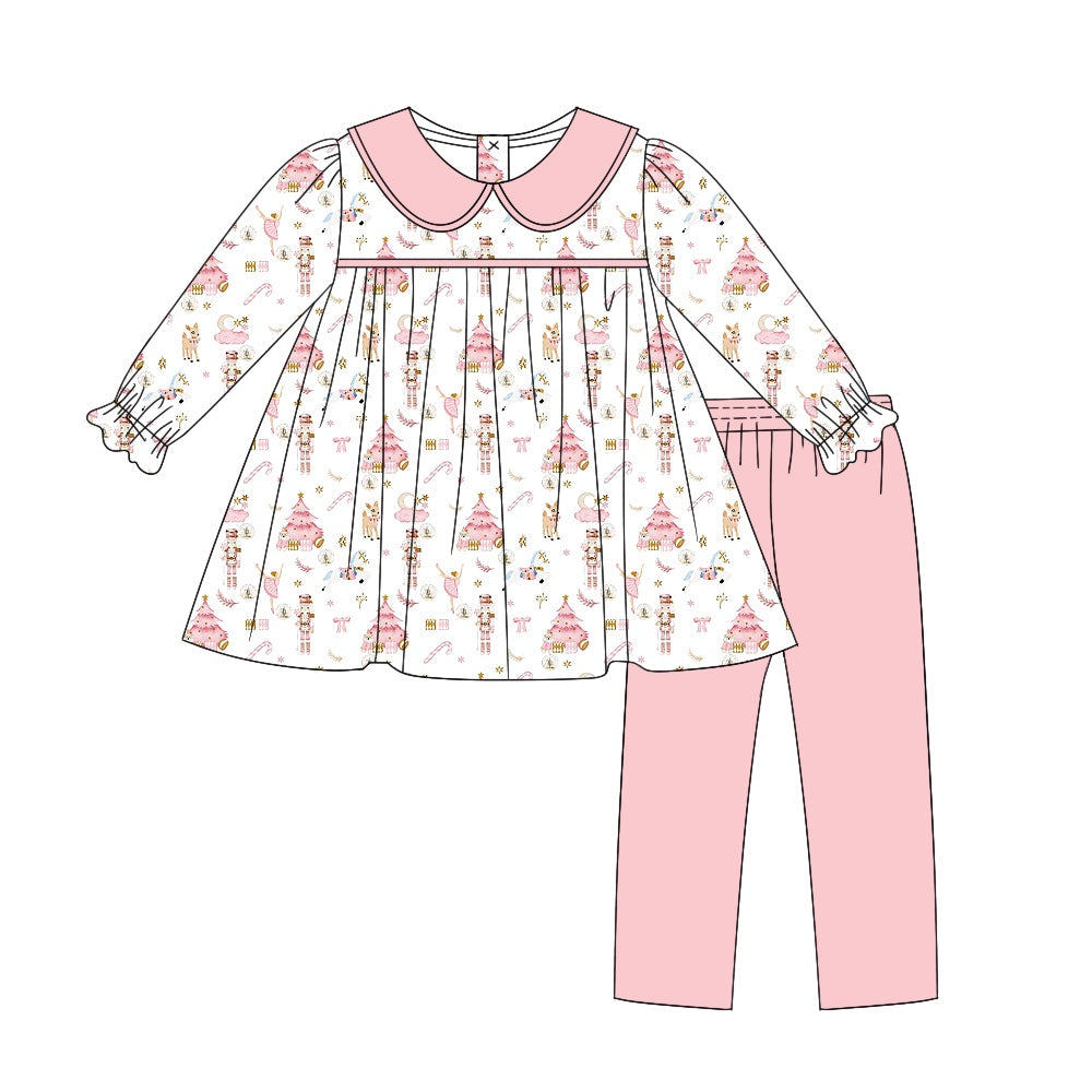 Pre-order Baby Girl Long Sleeves Dance Tunic Pink Pants Christmas Set