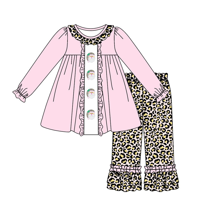 Pre-order Baby Girl Pink Santa Tunic Leopard Pants Christmas Set