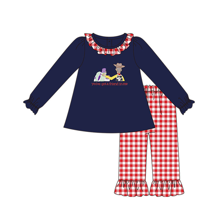 Pre-order Baby Girl Toy Navy Tunic Ruffle Red Plaid Pants Set