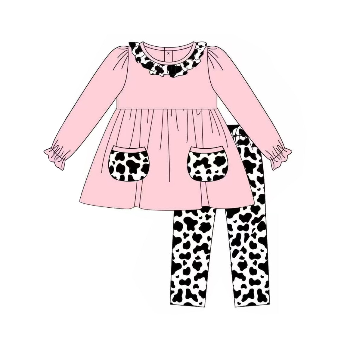 Pre-order Baby Girl Pink Cow Pocket Tunic Pants Western Set