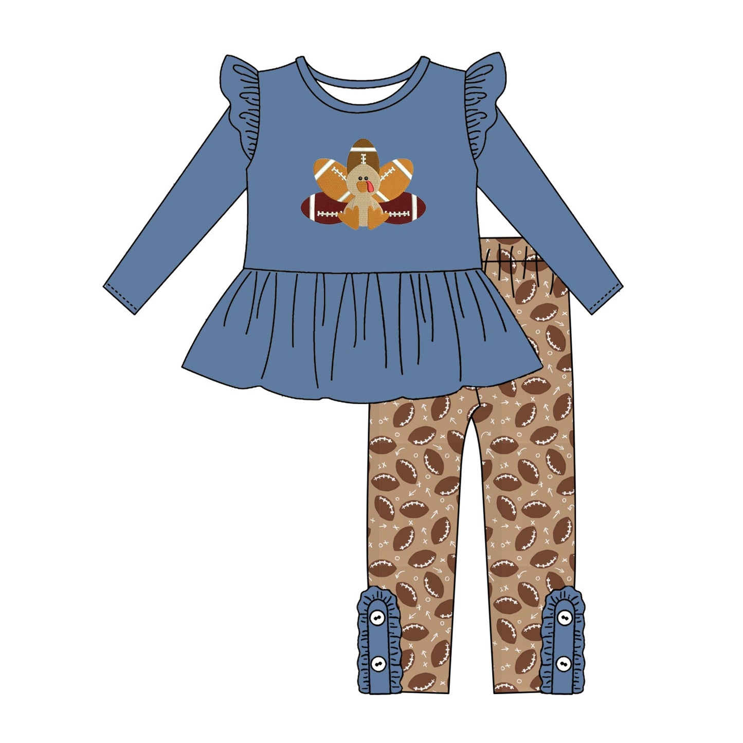 Pre-order Baby Girl Thanksgiving turkey Football Tunic Pants Set