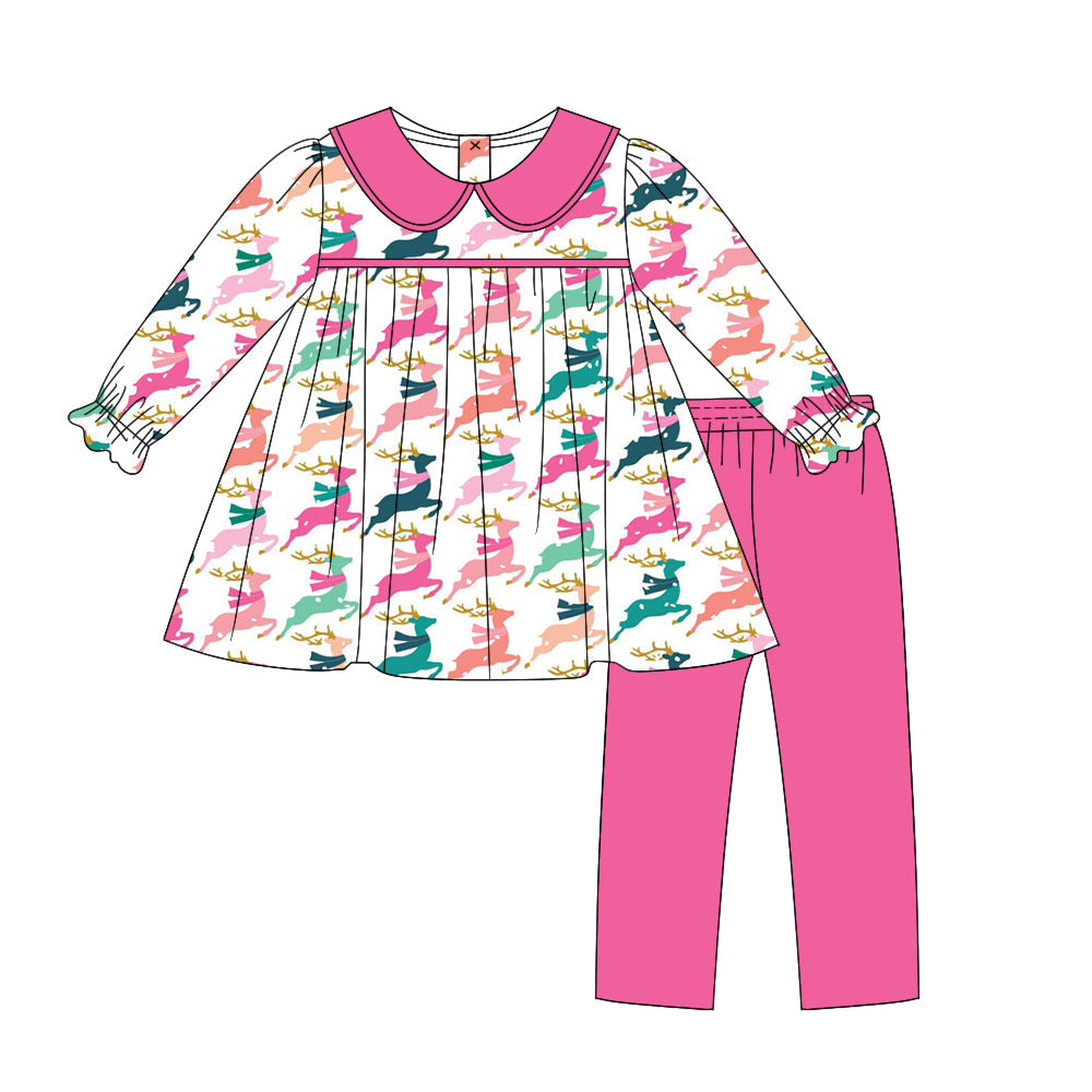 Pre-order Baby Girl Christmas Deers Tunic Pink Pants Set
