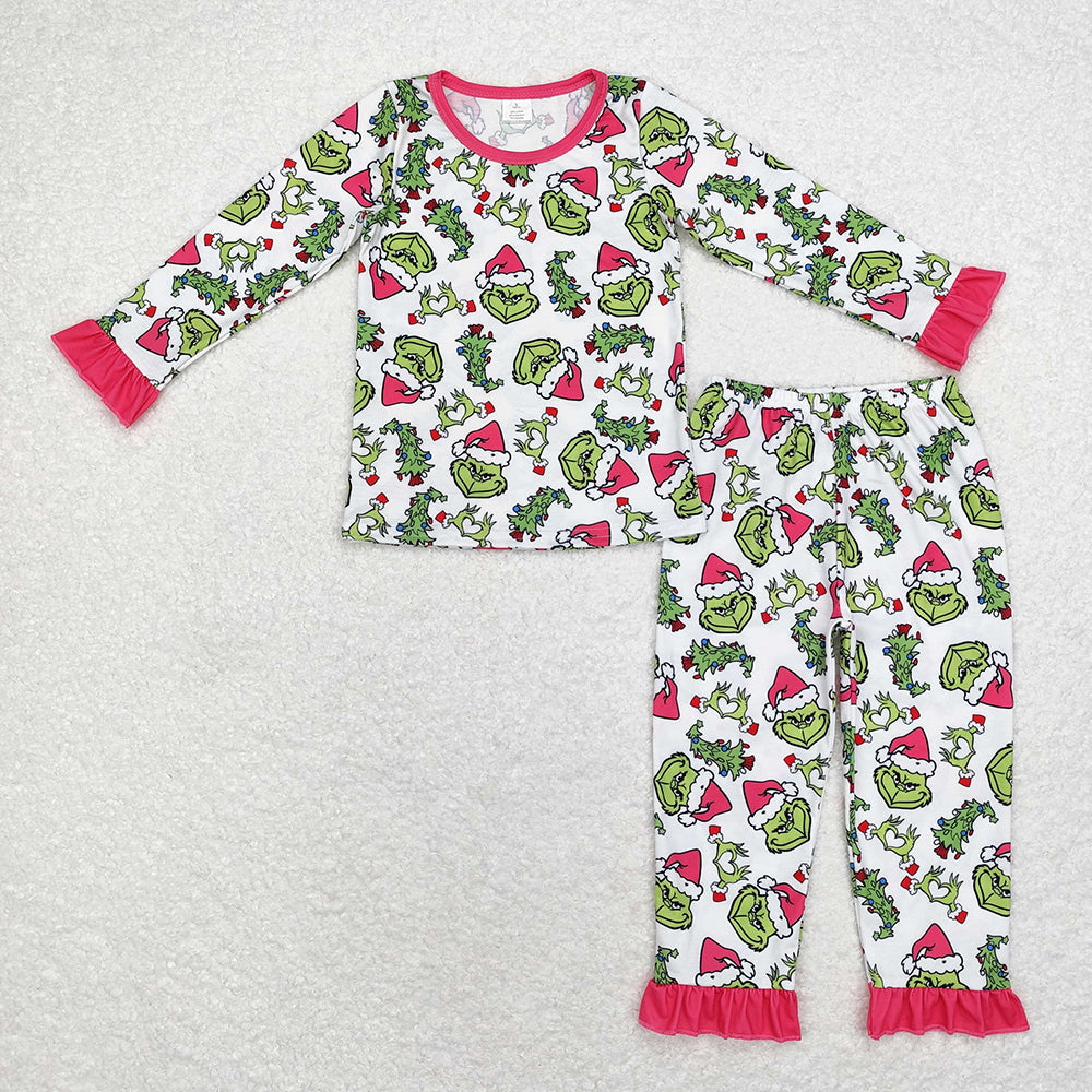 Boys Girls Adult Family Christmas Green Face Sibling Dress Romper Set Kids Pajamas RTS