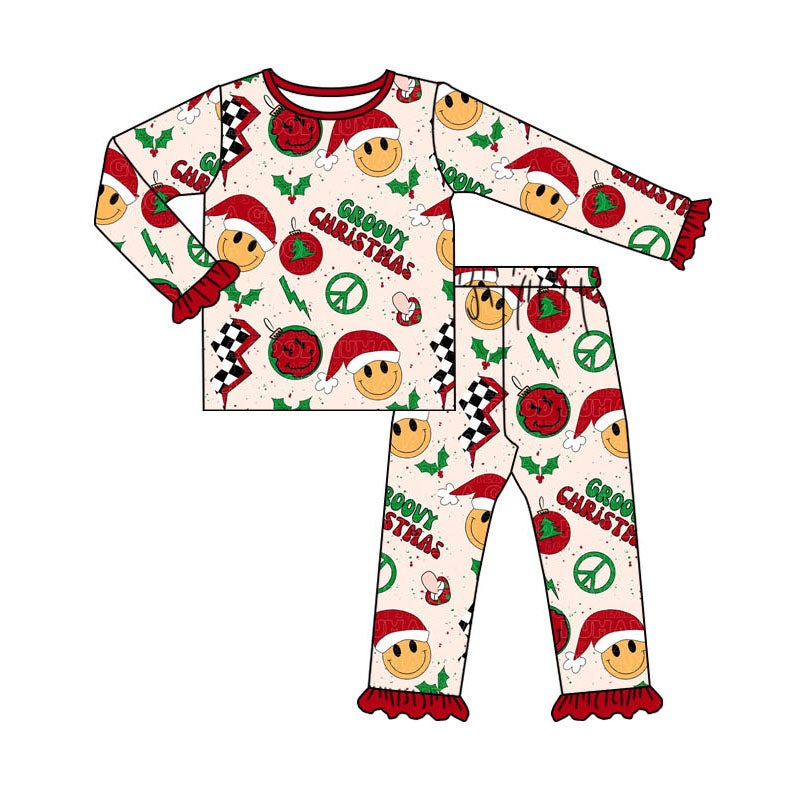 Pre-order Baby Girl Christmas Groovy Smile Shirt Pants Pajamas Set