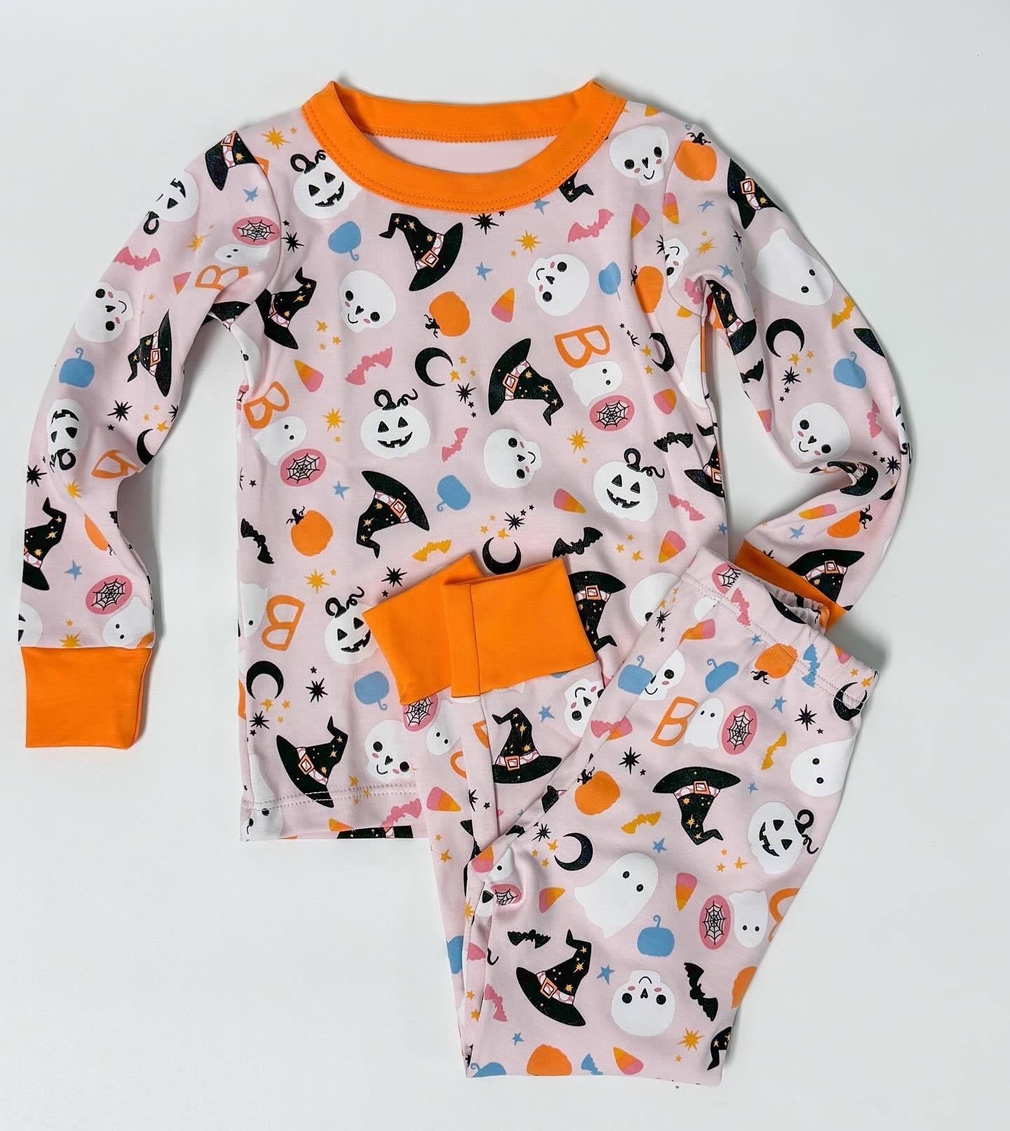 Pre-order Baby Girl Orange Halloween Pumpkins Shirt Pants Pajamas Outfits Set