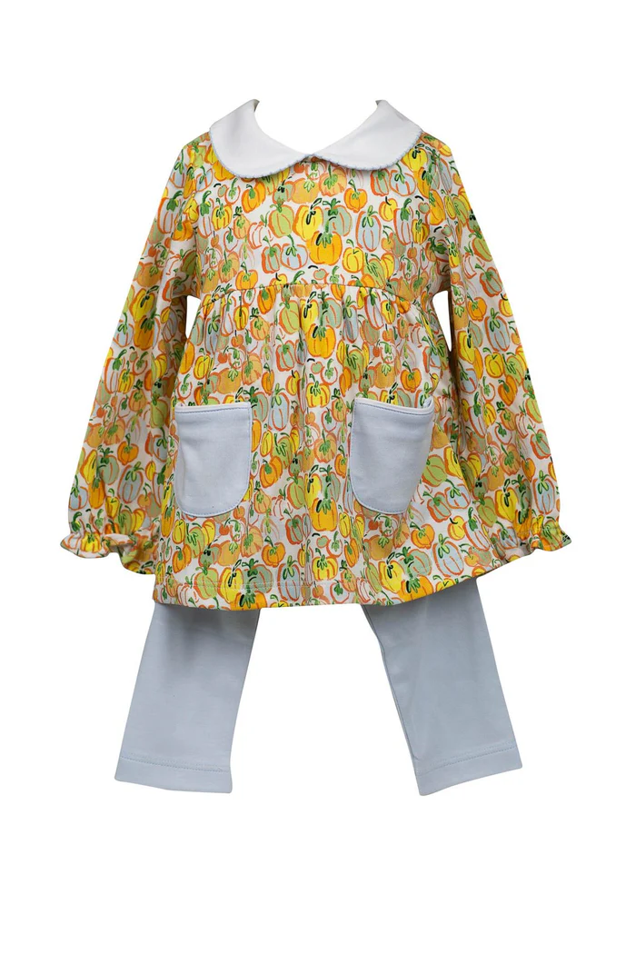 Pre-order Baby Girl Yellow Pumpkins Tunic Pants Fall Clothes Set