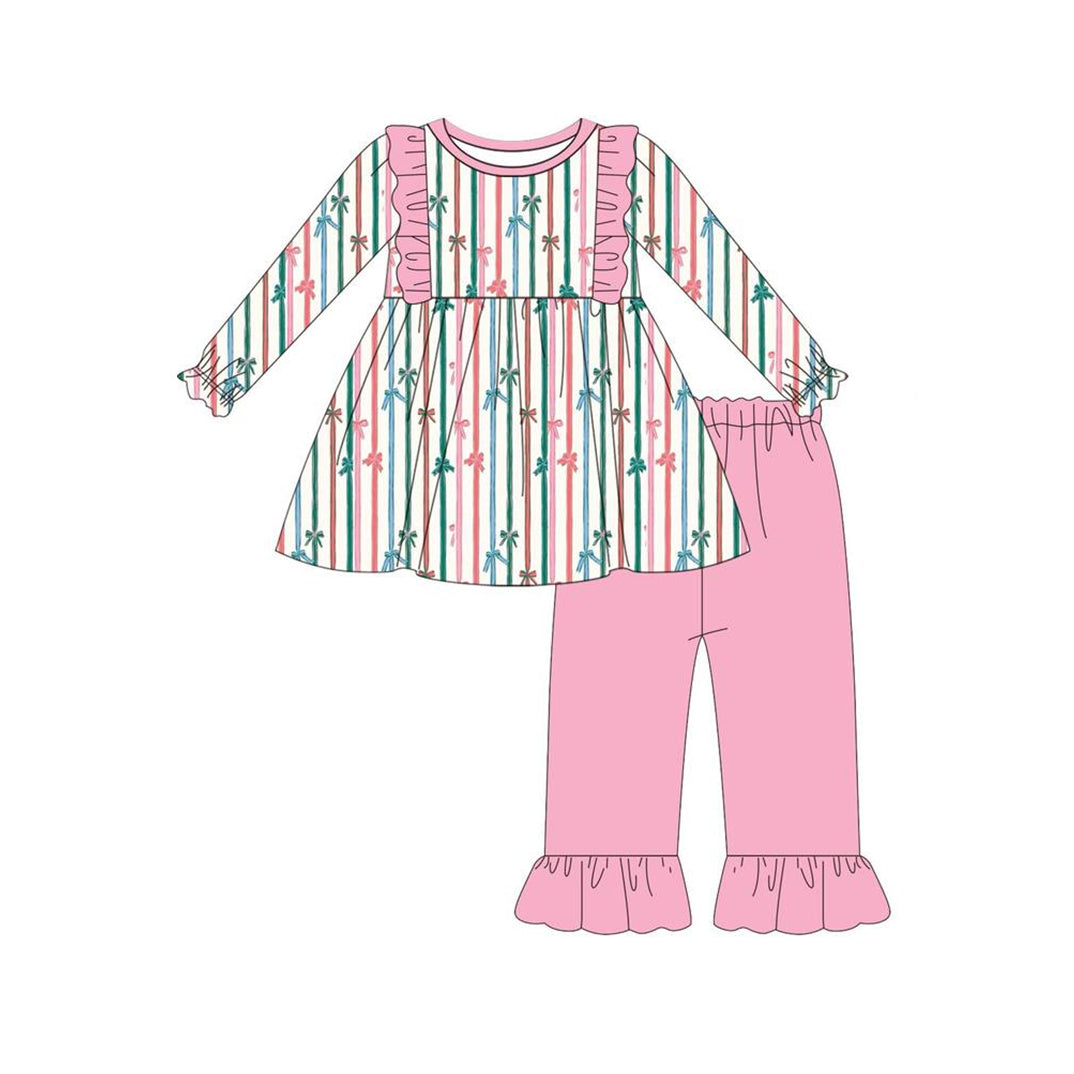 Pre-order Baby Girl Stripes Bows Tunic Pink Pants Set