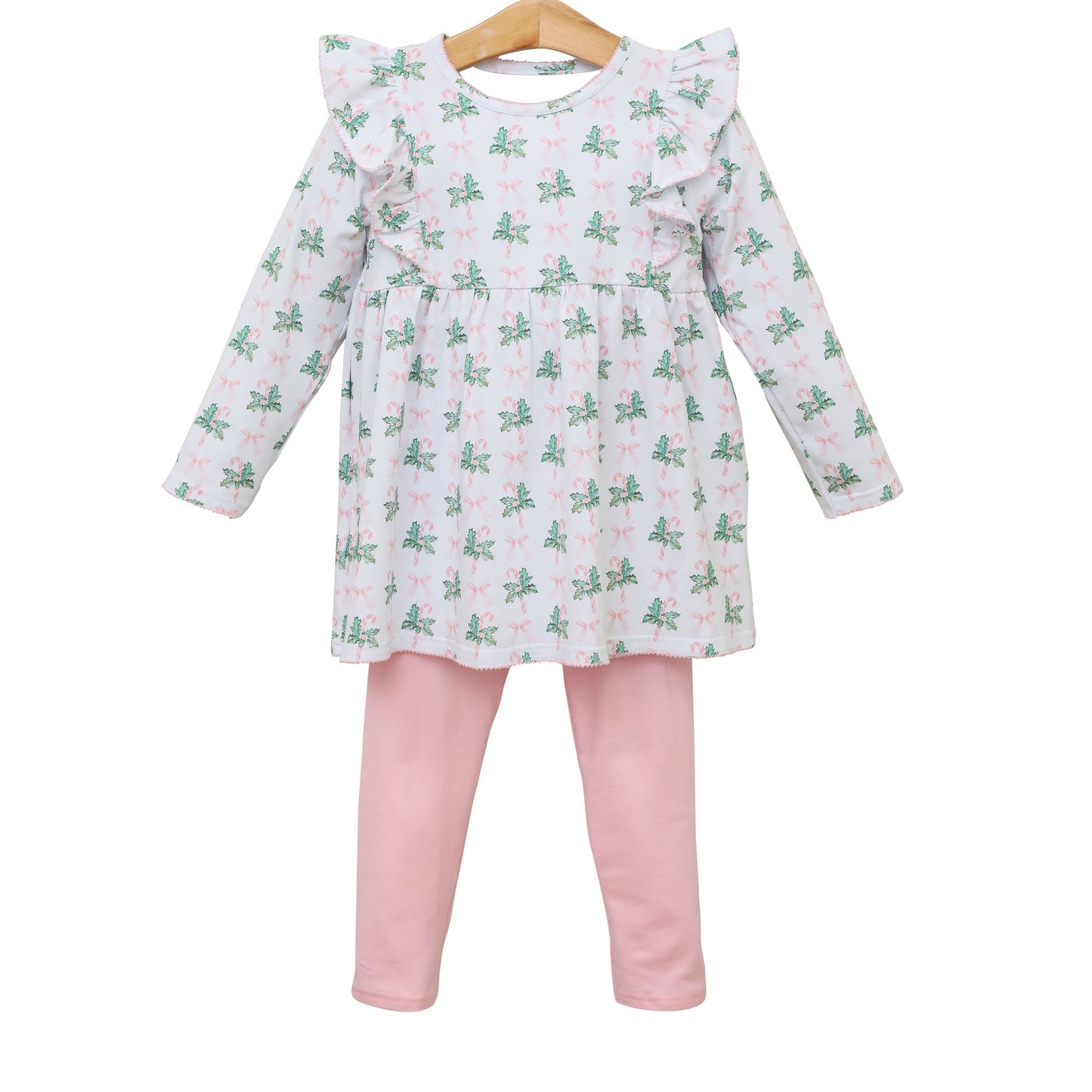 Pre-order Baby Girl Christmas Candy Cane Tunic Pink Pants Set