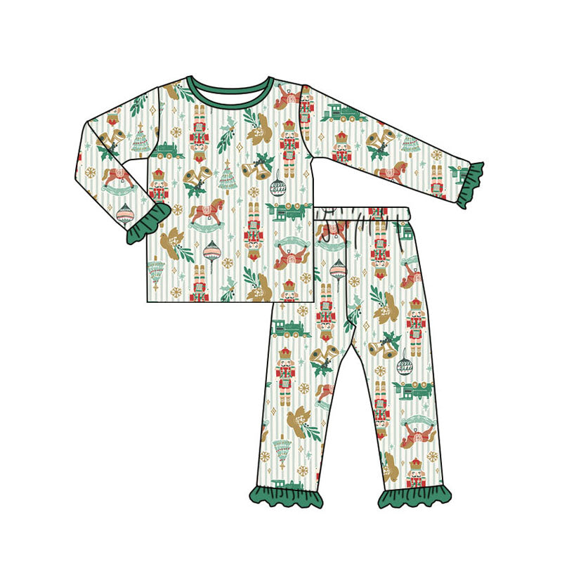 Pre-order Baby Girl Christmas Soldier Green Shirt Pants Pajamas Set