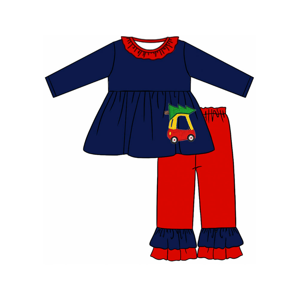 Pre-order Baby Girl Christmas Tree Cart Tunic Red Pants Set