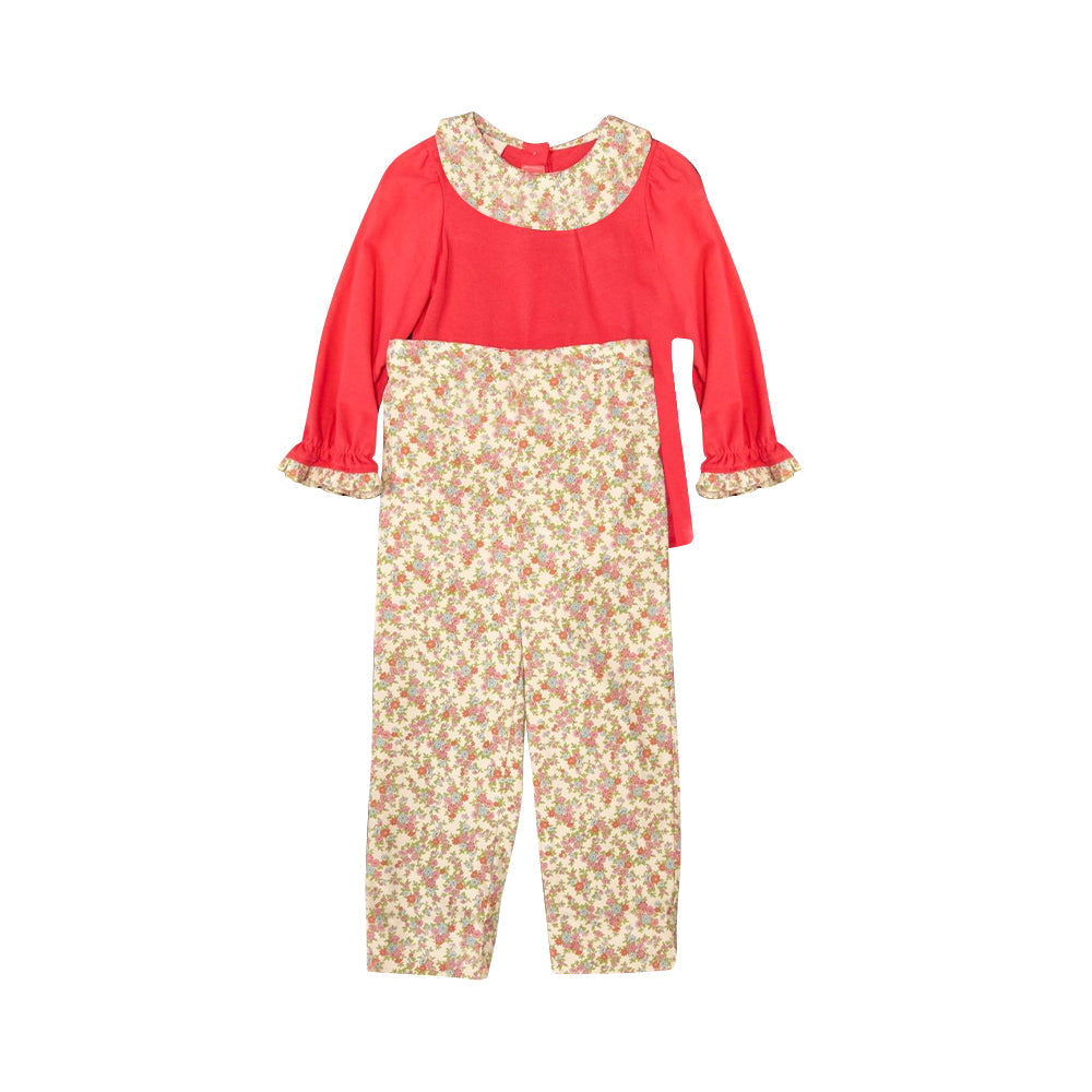 Pre-order Baby Girl Red Collar Shirt Floral Pants Set