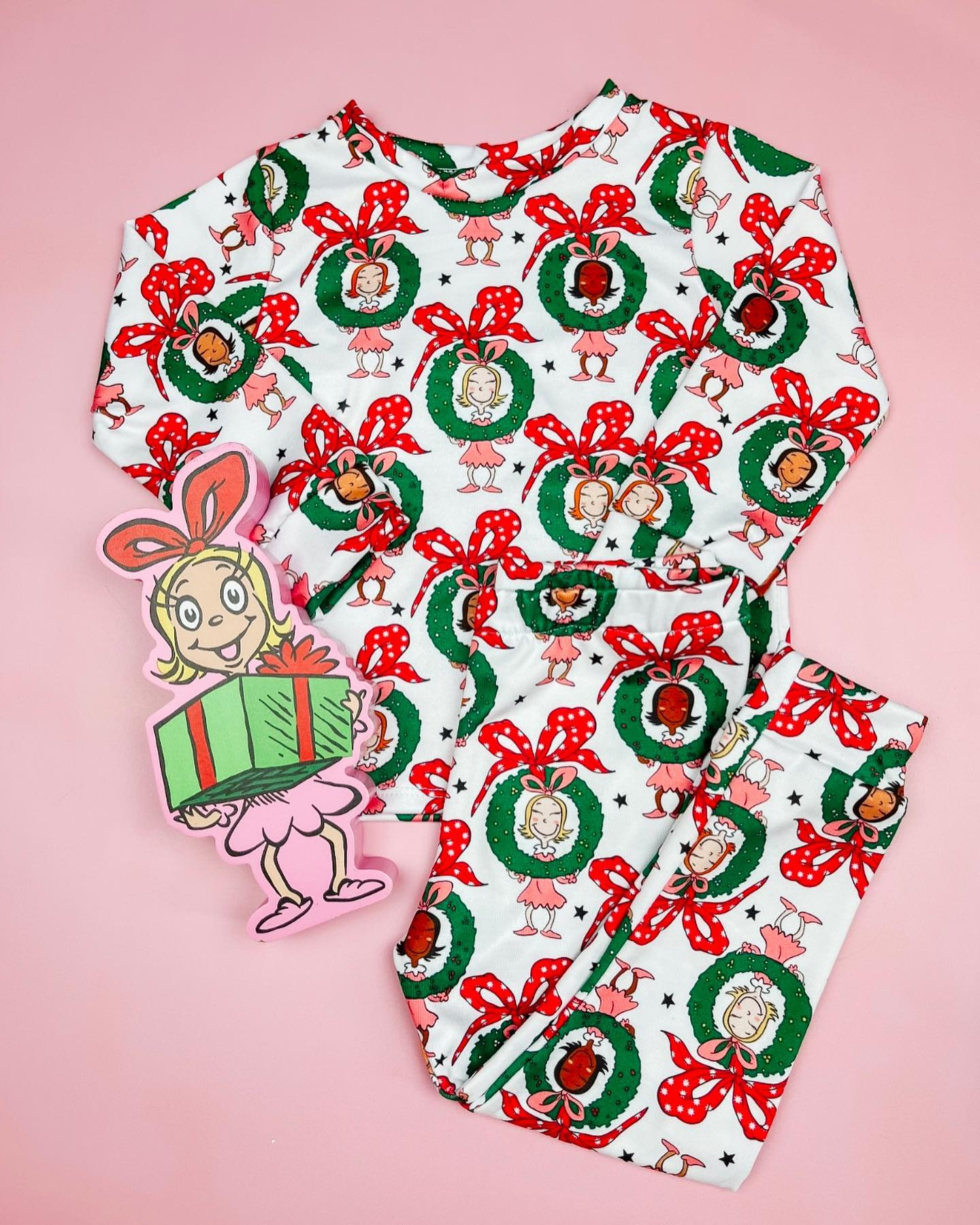 Pre-order Baby Girl Christmas Bows Shirt Pants Pajamas Set