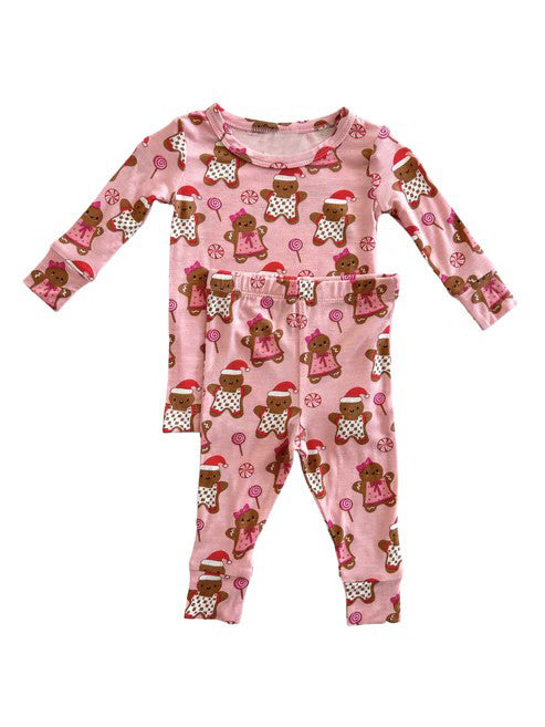 Pre-order Baby Girl Gingerbread Shirt Pants Pajamas Pink Set