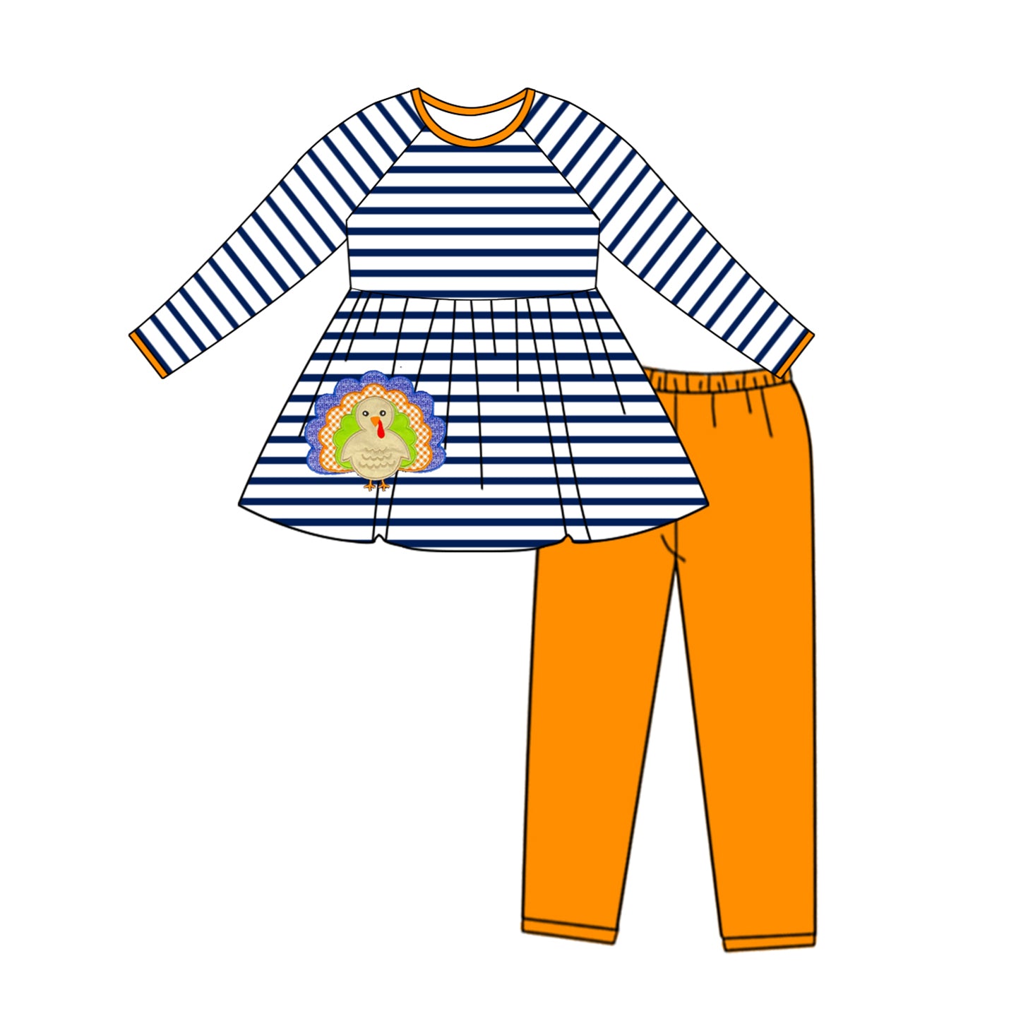 Pre-order Baby Girl Thanksgiving turkey Tunic Orange Legging Set