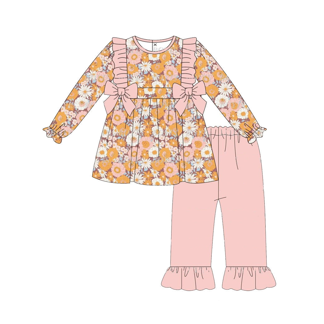 Pre-order Baby Girl Bows Flower Tunic Pink Pants Set