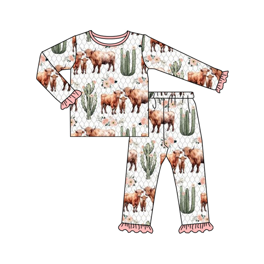 Pre-order Baby Girl Western Cows Cactus Shirt Pants Pajamas Set