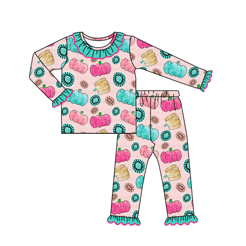 Pre-order Baby Girl Pumpkin Shirt Pants Pajamas Set