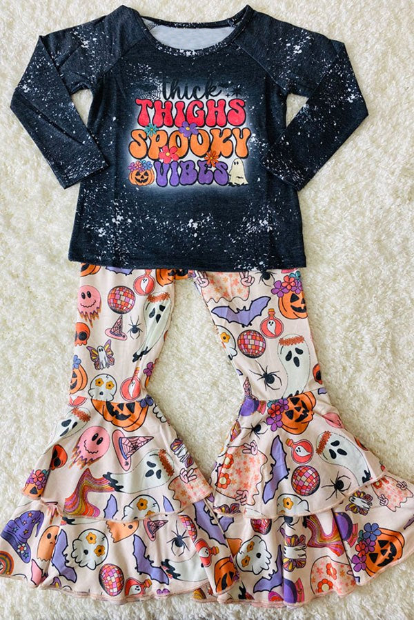 Pre-order Baby Girl Halloween Spooky Tops Pumpkin Bell Pants Set