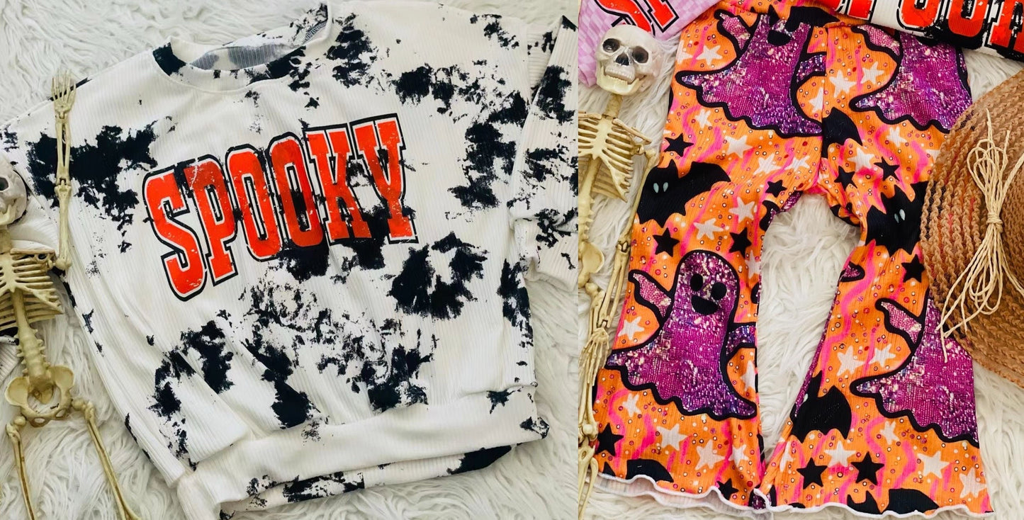 Pre-order Baby Girl Halloween Tie Dye Spooky Shirt Pants Set