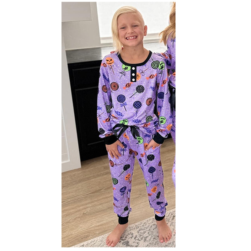 Pre-order Baby Girl Halloween Candy Purple Tops Pants Pajamas Set