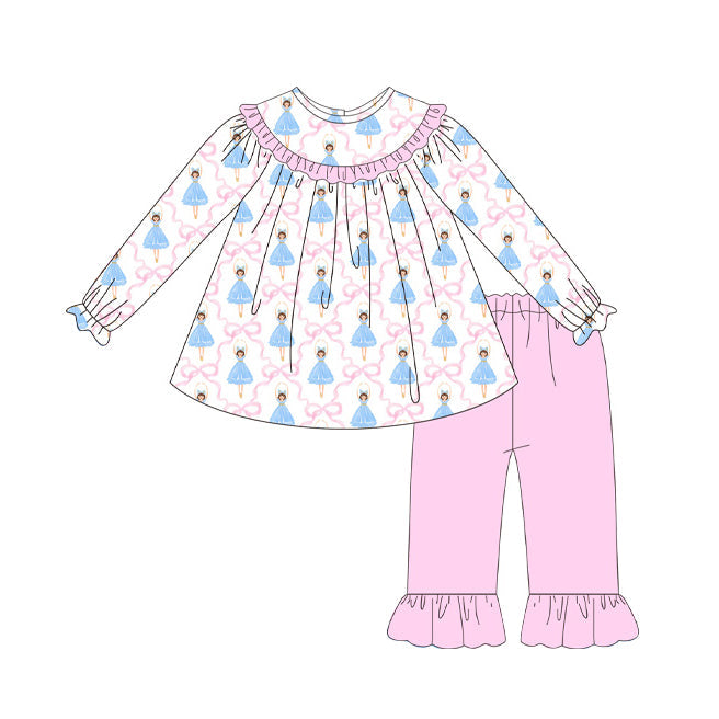 Pre-order Baby Girl Dance Bows Tunic Ruffle Pink Pants Set