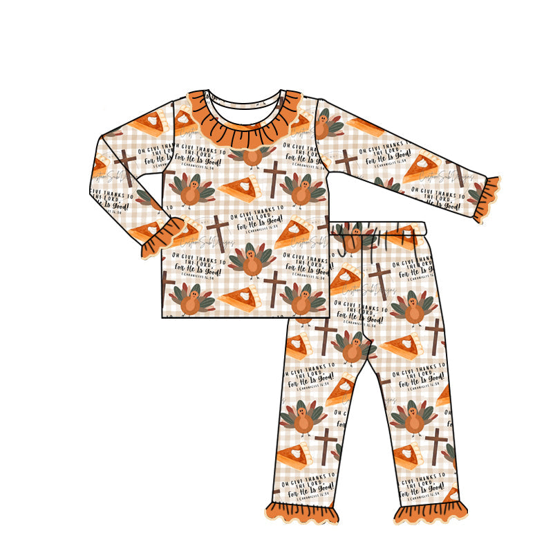 Pre-order Baby Girl Thanksgiving turkey Cross Shirt Pants Pajamas Set
