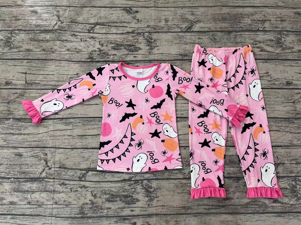 Baby Girl Long Sleeves Halloween Ghost Pumpkin Shirt Pants Pajamas Pink Set