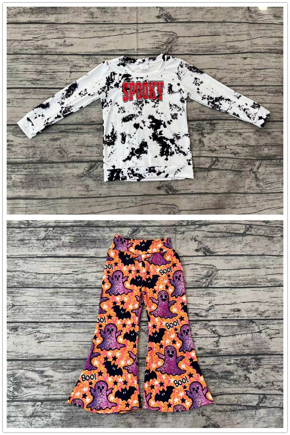 Pre-order Baby Girls Halloween Tie Dye Spooky Tops Ghost Pants Clothes Set