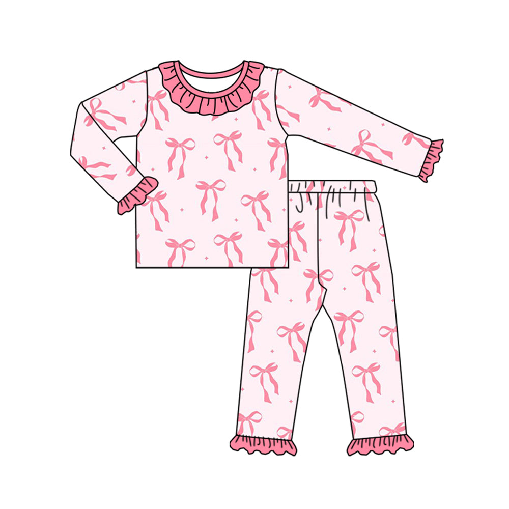 Pre-order Baby Girl Bows Shirt Pants Pajamas Pink Set