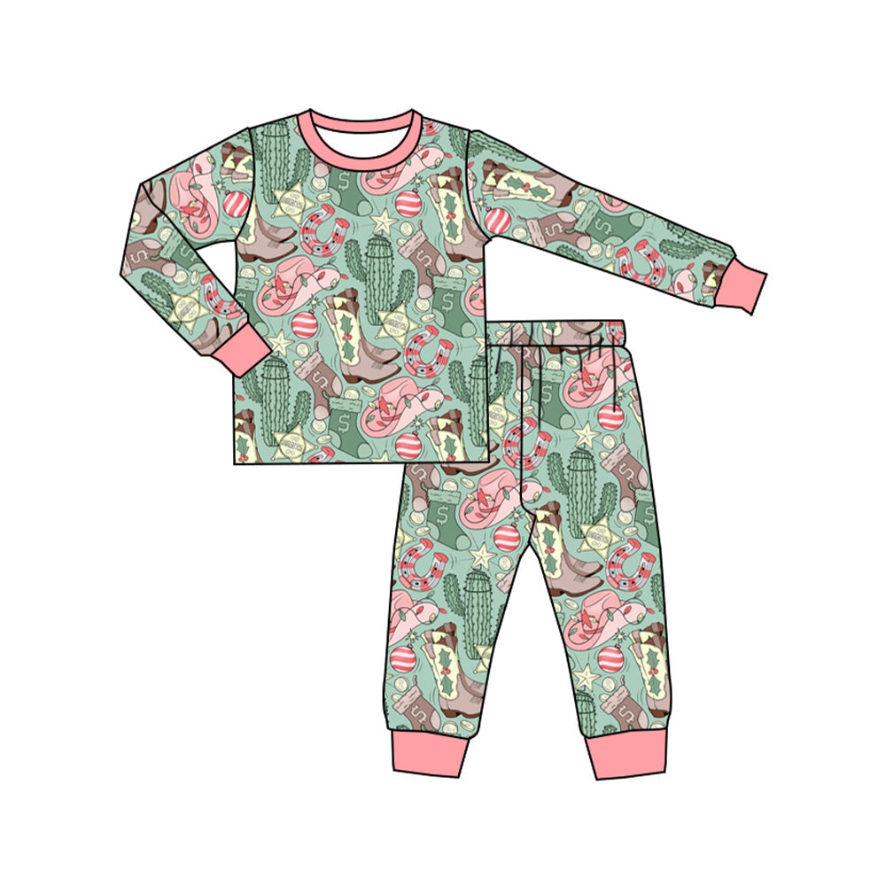 Pre-order Baby Girls Western Boots Cactus Shirt Pants Pajamas Christmas Set