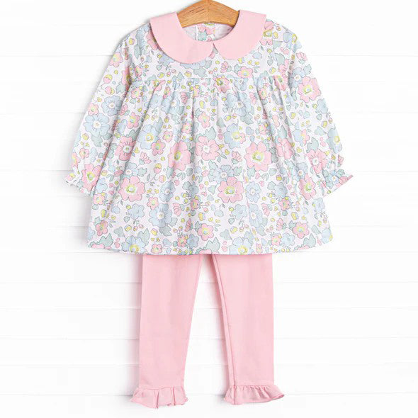 Pre-order Baby Girl Flower Tunic Pink Cotton Pants Set