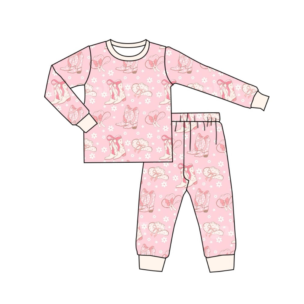 Pre-order Baby Girl Boots Hats Flower Pajamas Pink Set