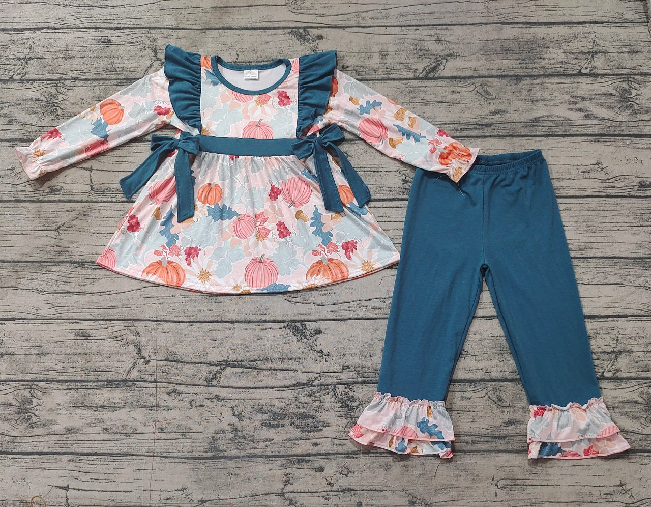 Baby Girl Long Sleeves Pumpkin Flower Tops Green Pants Fall Set