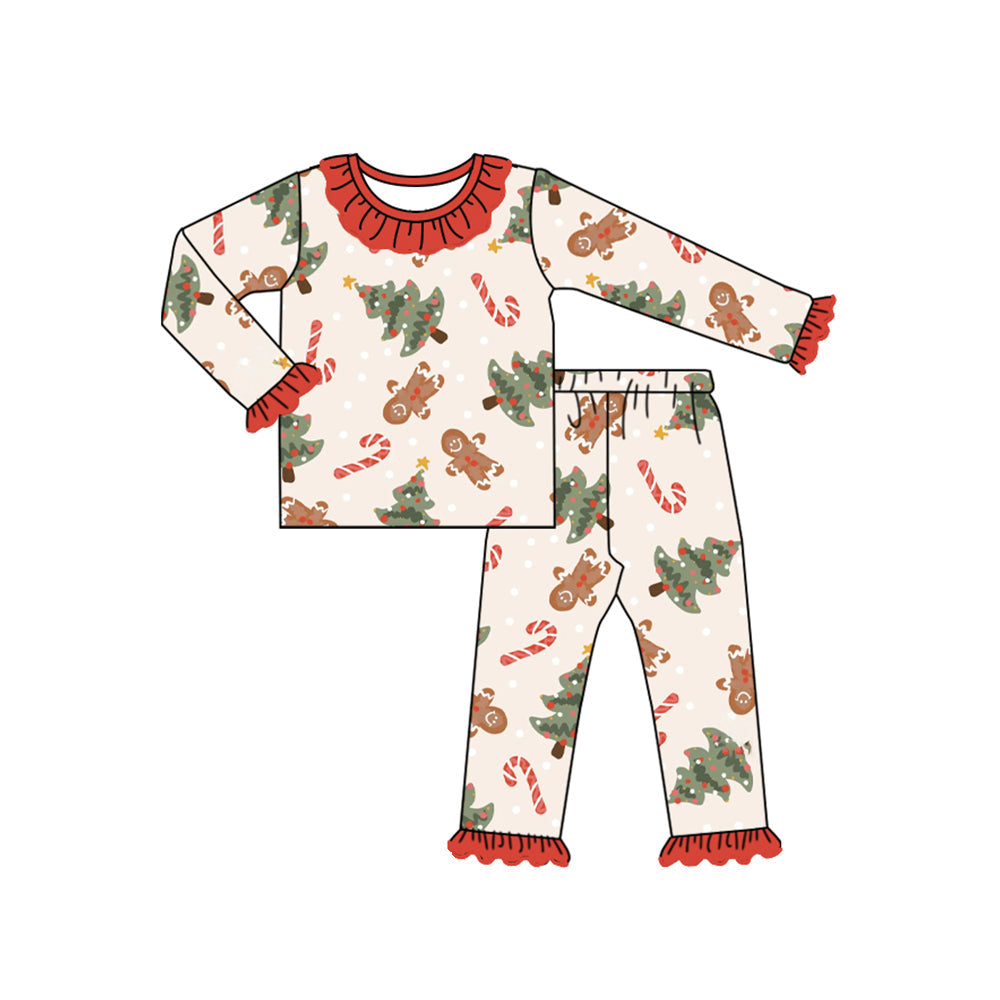 Pre-order Baby Girl Christmas Tree Gingerbread Shirt Pants Pajamas Set