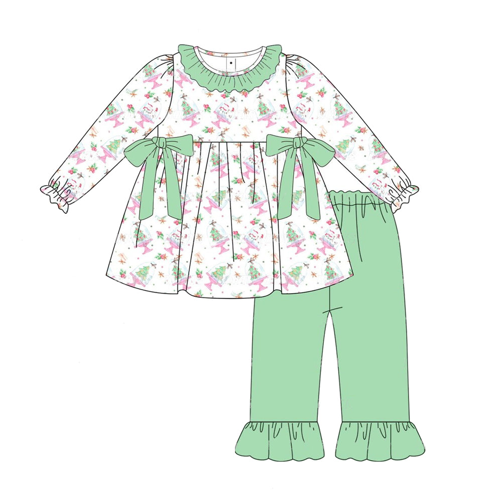 Pre-order Baby Girl Christmas Gifts Tunic Green Pants Set