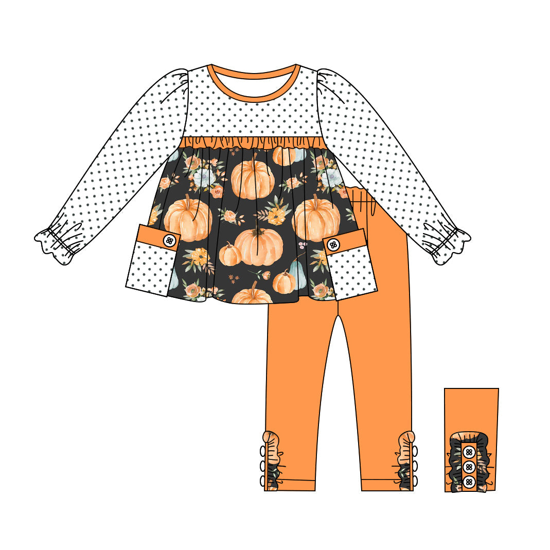 Pre-order Baby Girl Pumpkin Flower Tops Orange Pants Set