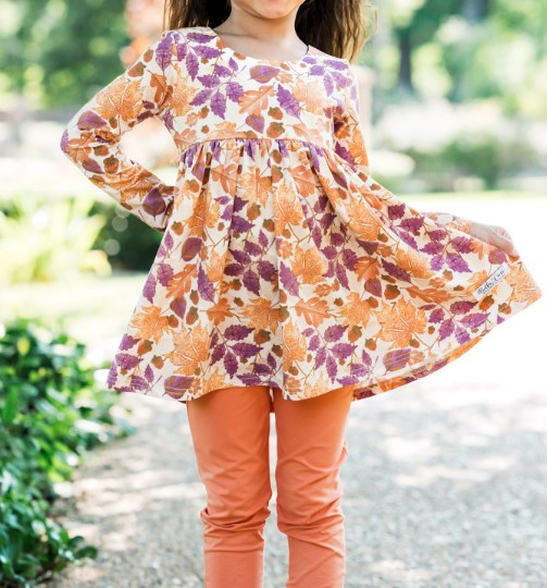 Pre-order Baby Girl Long Sleeves Leaves Tunic Orange Pants Set