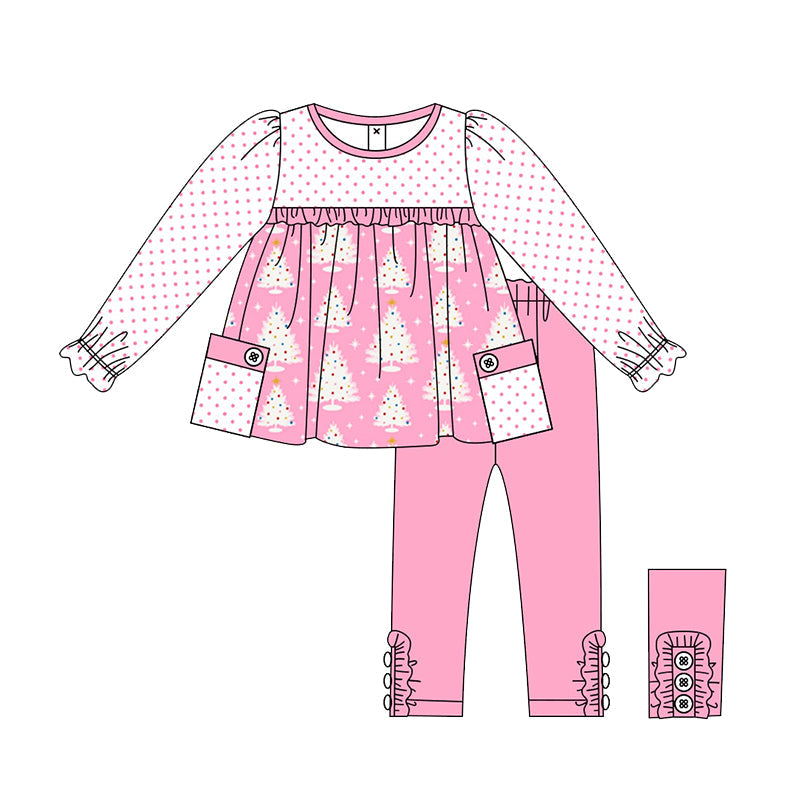 Pre-order Baby Girl Christmas Tree Dots Tunic Pink Pants Set