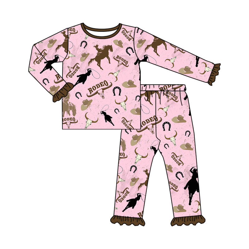Pre-order Baby Girl Western Rodeo Cow Shirt Pajamas Pink Set